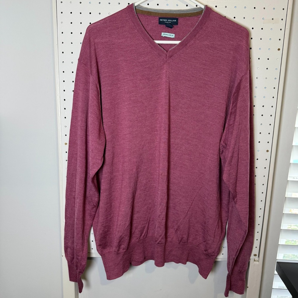 Peter Millar Collection Sweater Men's 2XL Magenta Merino Wool V-Neck Pullover